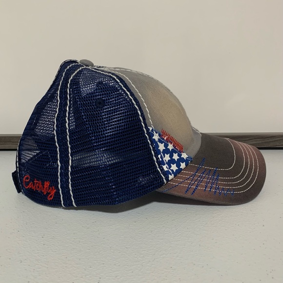 Catchfly Women's "Land of the Free" Distressed Ponytail Baseball Hat/Cap-OS NWT - Picture 2 of 14